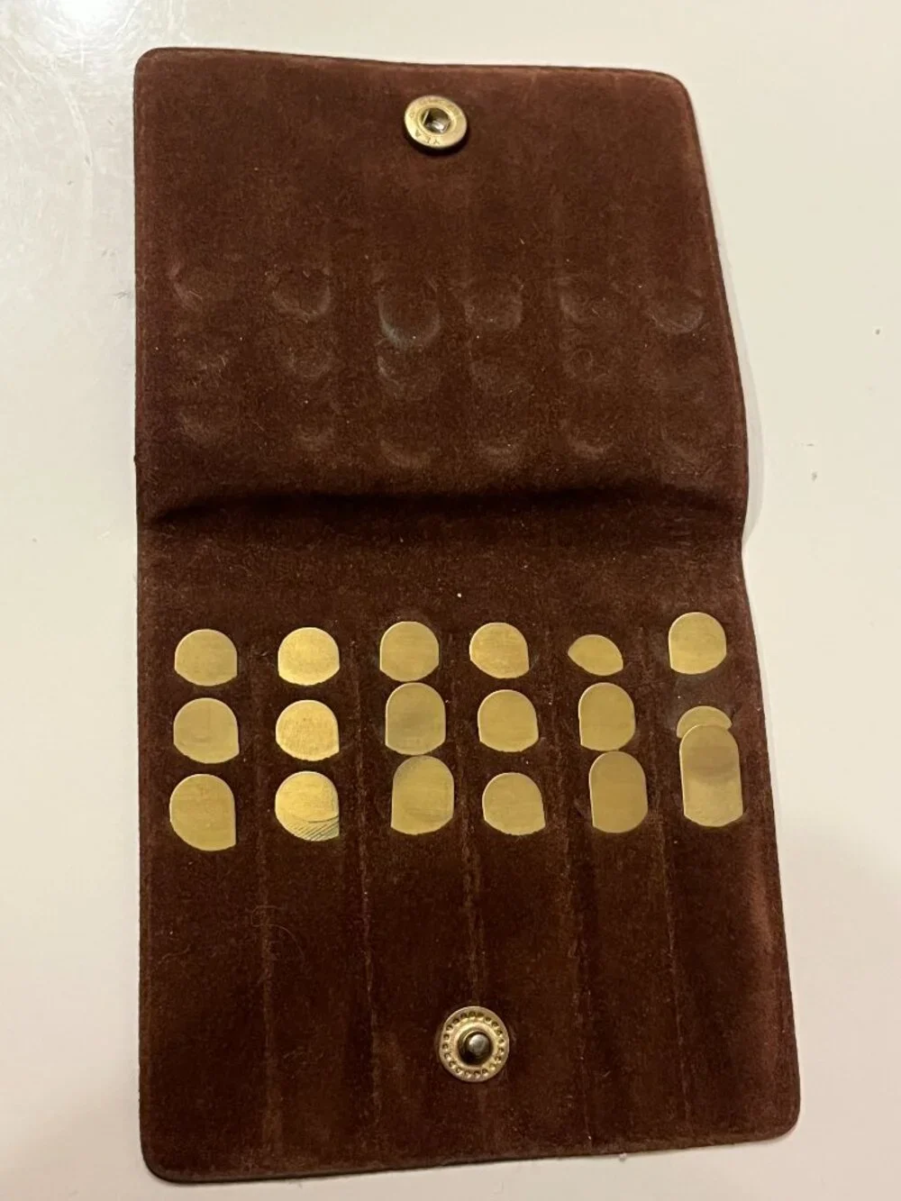 Vintage Brass Collar Stays Set Suede Pouch - FULL SET - Varying Lengths